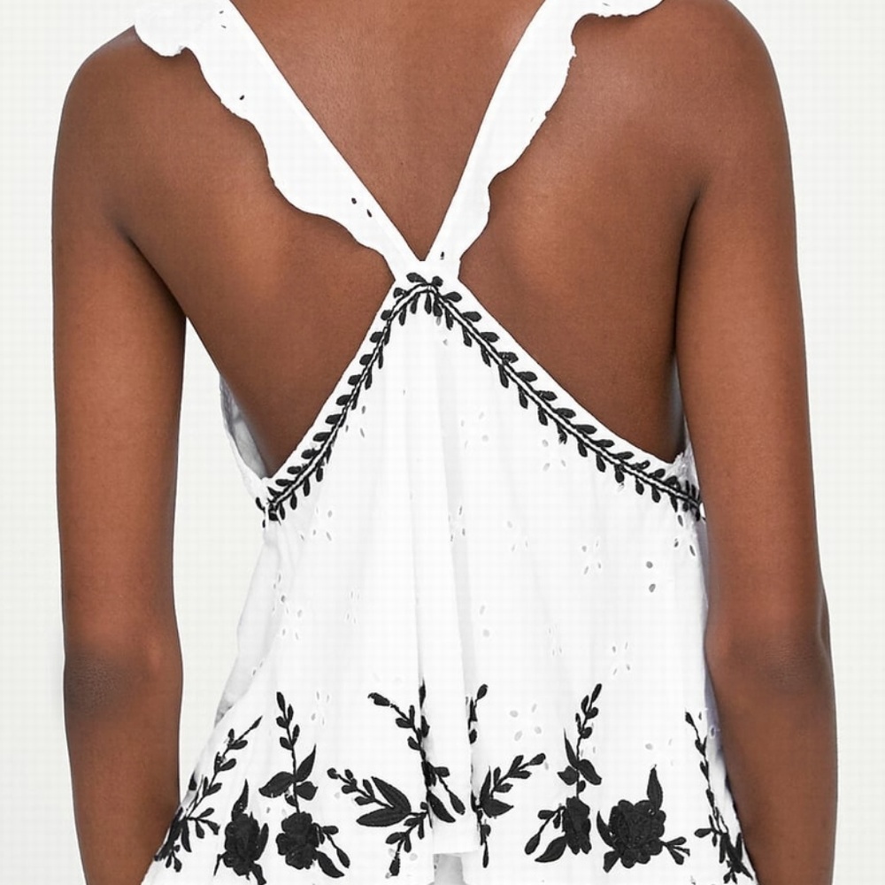 Zara Embroidered Eyelet Top Shirt Floral Black XS - Picture 3 of 4